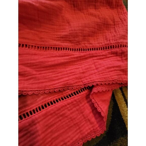 Chico's Dress Women's Medium Coral Maxi Split Neck Ruffle Crochet - Picture 5 of 6